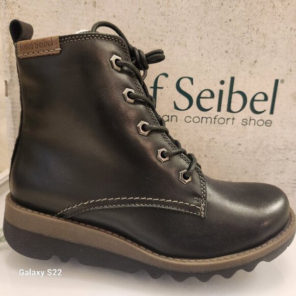 Josef Seibel Black Leather " Lina 06" Boots. Lace Up. NIB. Size EU 37/US 6-6.5 - Picture 1 of 12